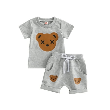 Qtinghua Infant Toddler Baby Boy Summer Outfits Bear Print Short Sleeve T-Shirt and Elastic Drawstring Shorts Set
Qtinghua Infant Toddler Baby Boy Summer Outfits Bear Print Short Sleeve T-Shirt and Elastic Drawstring Shorts Set