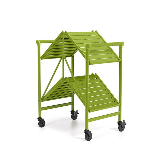 Cosco Outdoor Living INTELLIFIT Outdoor Or Indoor Folding Serving Cart With 2 Slatted Shelves, Apple Green