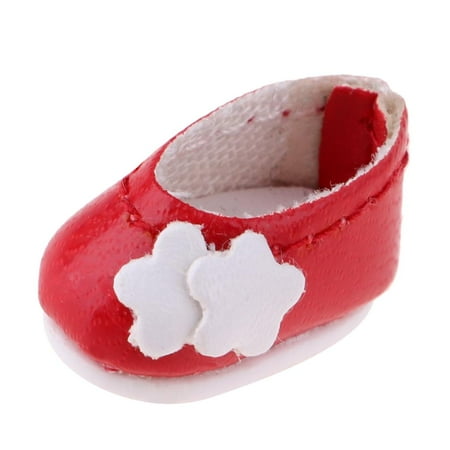 Cute Flower Party Leather Shoes For Fits 1/12 BJD Girl Dolls -Red