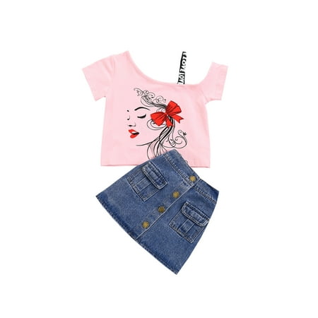 Canrulo 2PCS Toddler Baby Girls Denim Skirt Set Short Sleeve T-Shirt Top + A-Line Button Skirt Outfits Pink 1-2 Years
Canrulo 2PCS Toddler Baby Girls Denim Skirt Set Short Sleeve T-Shirt Top + A-Line Button Skirt Outfits Pink 1-2 Years