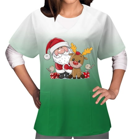 jsaierl Christmas Scrub Tops Women V-Neck Short Sleeve Santa Graphic Top Nurse Uniform Workwear T Shirts Gradient Plus Size Blouse Tees with Pockets
jsaierl Christmas Scrub Tops Women V-Neck Short Sleeve Santa Graphic Top Nurse Uniform Workwear T Shirts Gradient Plus Size Blouse Tees with Pockets