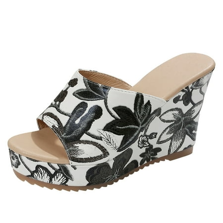 Cathalem Fashion Women Summer Flowers Print Wedges Breathable Slip On Open Toe Sandals Comfortable Beach Shoes Slippers White 37
Cathalem Fashion Women Summer Flowers Print Wedges Breathable Slip On Open Toe Sandals Comfortable Beach Shoes Slippers White 37