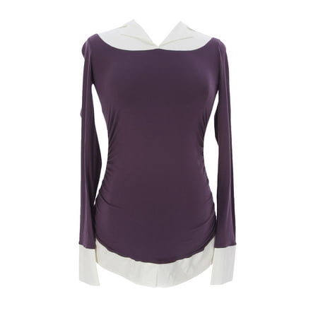 9FASHION Maternity Women s Mistique Collared Blouse Small Plum