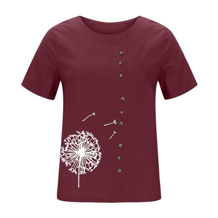 Womens Blouses for Work Professional Women Short Sleeve Casual Round Neck Printed Loose Button Tunic Shirt Blouse Tops Button T-shirts Corset Tops for Women Wine XL
Womens Blouses for Work Professional Women Short Sleeve Casual Round Neck Printed Loose Button Tunic Shirt Blouse Tops Button T-shirts Corset Tops for Women Wine XL