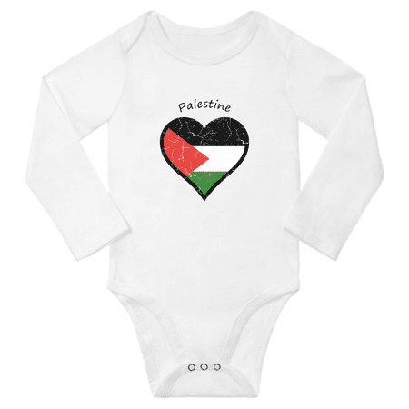 Palestine Flag Heart Love Baby Long Sleeve Clothing Bodysuits (White 24 Months)