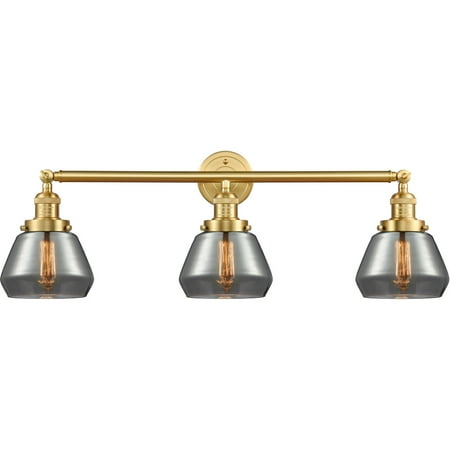 Satin Gold Tone Bathroom Vanity 30 Wide Plated Smoke Glass Steel/Cast Brass/Glass Medium Base LED 3 Light Fixture
Satin Gold Tone Bathroom Vanity 30 Wide Plated Smoke Glass Steel/Cast Brass/Glass Medium Base LED 3 Light Fixture