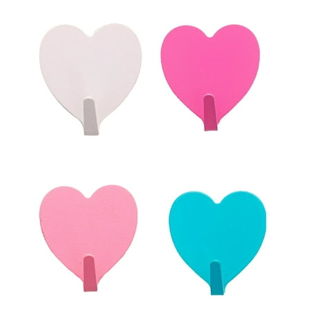 4pcs Iron Hook Loving Heart Shape Metal Hooks Punch Free Adhesive Hooks Kitchen Bathroom Wall Hooks