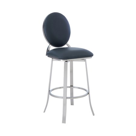 Armen Living Pia Contemporary 26" Counter Height Barstool in Brushed Stainless Steel Finish and Grey Faux Leather