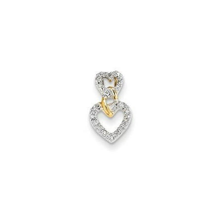 14k Yellow Gold Diamond Double Heart Slide Pendant