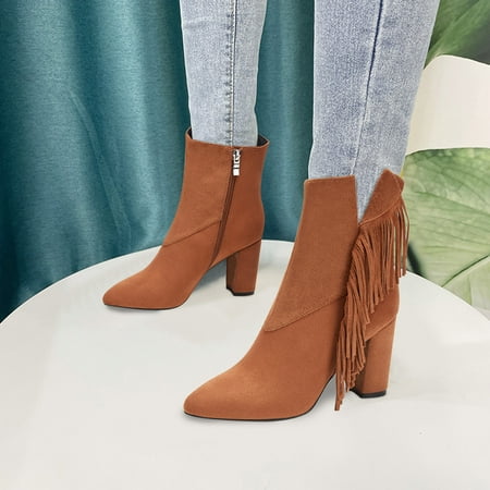 Ladies Fashion Solid Suede Fringe Boots Side Zipper Pointed High Heel Short Boots
Ladies Fashion Solid Suede Fringe Boots Side Zipper Pointed High Heel Short Boots