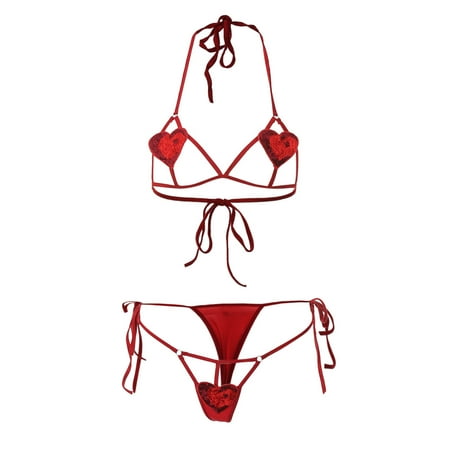 Intimates Women Sexy Love Three-Point Halter Hollow Lingerie Underwear Two-Piece Split Suit Spandex no underwire sports bra Red
Intimates Women Sexy Love Three-Point Halter Hollow Lingerie Underwear Two-Piece Split Suit Spandex no underwire sports bra Red