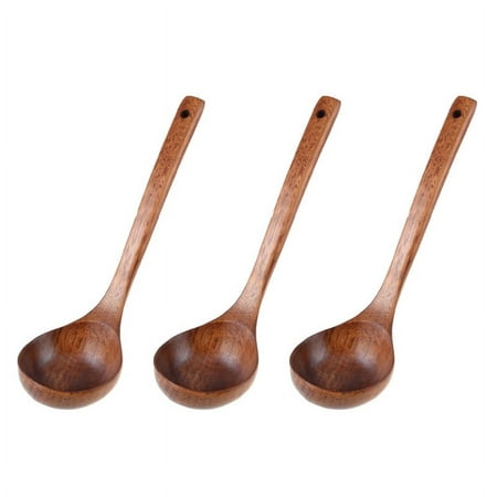 

3X Kitchen Cooking Straight Handle Wooden Wood Soup Scoop Spoon Ladle Brown 11 inch Long