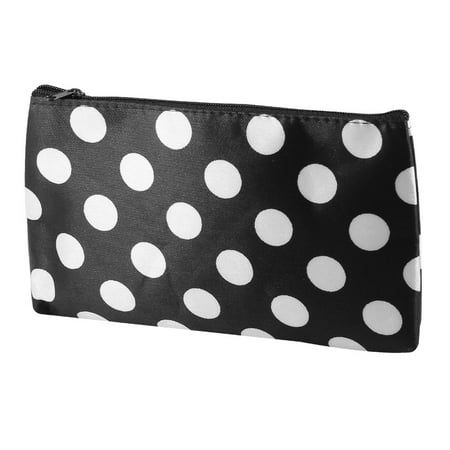 Zippered Dots Pattern Cosmetic Makeup Pouch Bag Black White for Women