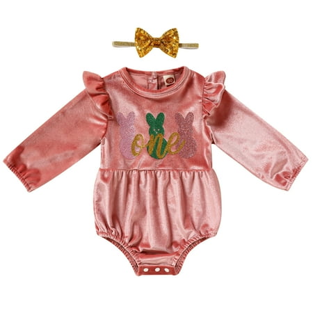 HESHENG Newborn Baby Girls One Birthday Velvet Jumpsuits Letter Printed Ruffled Long Sleeves Romper Headband Sets
HESHENG Newborn Baby Girls One Birthday Velvet Jumpsuits Letter Printed Ruffled Long Sleeves Romper Headband Sets