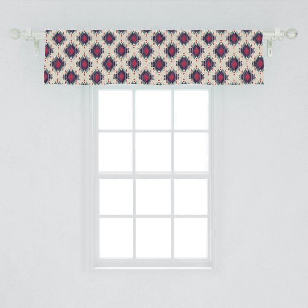 Tribal Window Valance, Illustration of Ornamental Motifs Ethnic Geometric Details Repeating, Curtain Valance for Kitchen Bedroom Decor with Rod Pocket, by Ambesonne