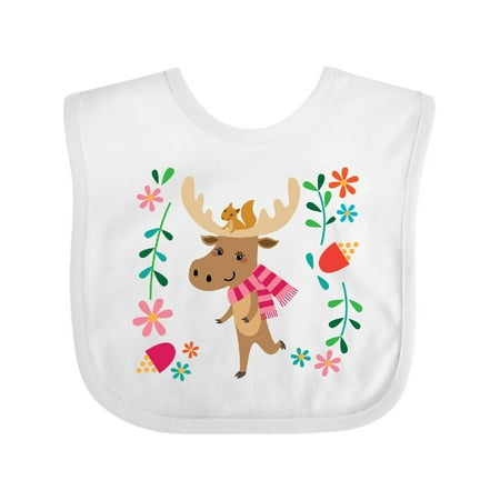 Inktastic Woodland Moose Spring Flowers Gift Baby Girl Bib