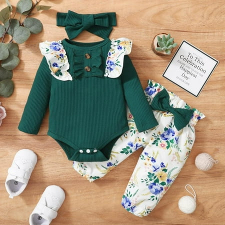 Patgoal 3PCS/Set Newborn Baby Girl Outfits Ruffled Sleeve Bodysuit Romper Top+Floral Print Pants+Headband Infant Clothing Set 3-24M
Patgoal 3PCS/Set Newborn Baby Girl Outfits Ruffled Sleeve Bodysuit Romper Top+Floral Print Pants+Headband Infant Clothing Set 3-24M