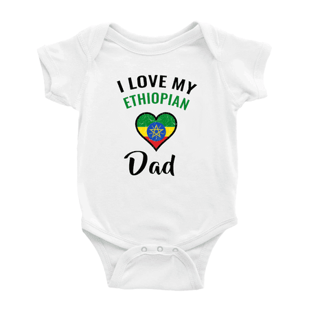 I Love My Ethiopian Dad Heart Flag Baby Romper Bodysuit (White 12-18 Months)