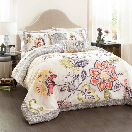 Aster Quilted Comforter Coral/Navy 5-Piece Set, King