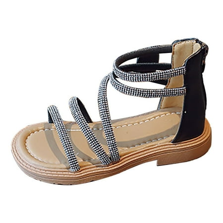 NIUREDLTD Children s Girls Sandals Rhinestone Shoes Zipper Princess Shoes Roman Sandals Beach Shoes Size 36