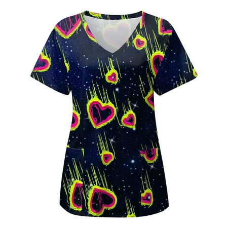 Women Scrubs Top Working Uniform Nurses Clothing Workwear Fashion Love Printed Short Sleeve Pocket V-Neck T-Shirt Top Vacation Clothes
Women Scrubs Top Working Uniform Nurses Clothing Workwear Fashion Love Printed Short Sleeve Pocket V-Neck T-Shirt Top Vacation Clothes