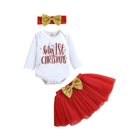 Meihuida Girls Clothes Set Letters Print Romper Red Yarn Skirt and Headdress