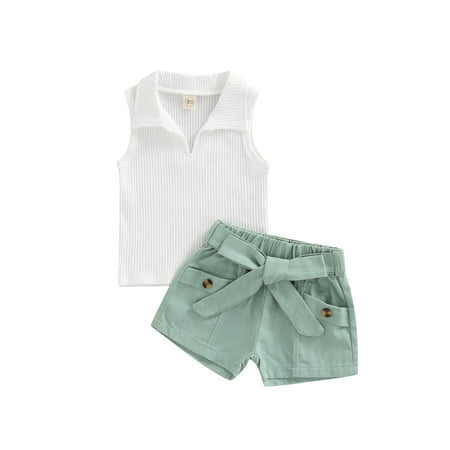 wybzd Baby Girl Summer 2PCS Set Solid Color Sleeveless Ribbed Lapel Tank Tops and Shorts with Waist Belt 6 Months-4 Years
wybzd Baby Girl Summer 2PCS Set Solid Color Sleeveless Ribbed Lapel Tank Tops and Shorts with Waist Belt 6 Months-4 Years