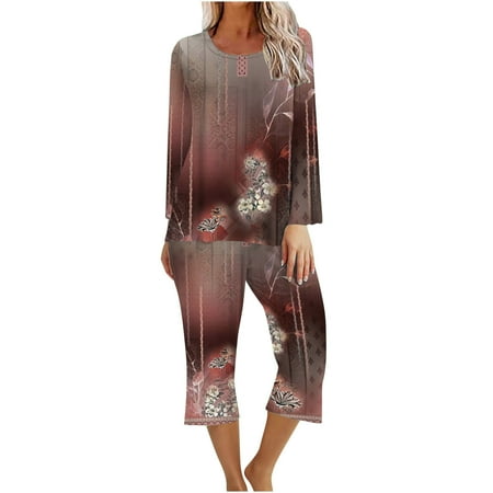 Posijego Women s 2 Piece Outfit Pajama Set Floral Print Long Sleeve Pullover Top With Capri Pants Pjs Sleepwear Set
Posijego Women s 2 Piece Outfit Pajama Set Floral Print Long Sleeve Pullover Top With Capri Pants Pjs Sleepwear Set