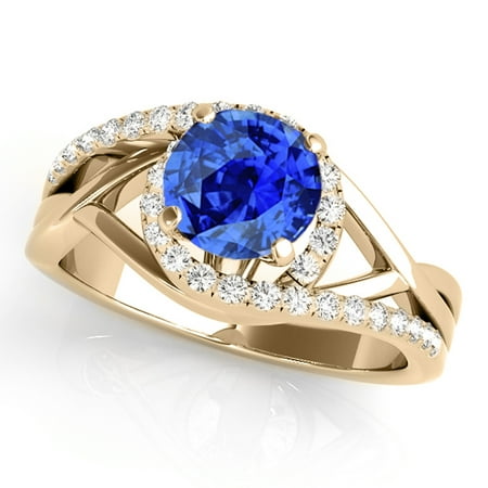 1.15 Ct. Created Tanzanite And Diamond Engagement Ring - 14k Solid Yellow Gold