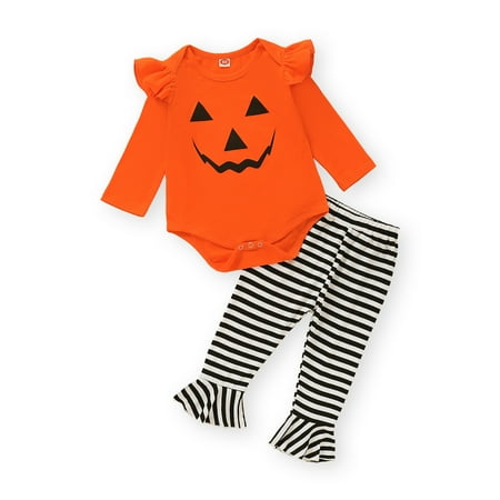 NZRVAWS Newborn Baby Girls Outfits Halloween Pumpkin Print Ruffle Sleeve Long Sleeve Romper Top+Stripe Pants+Headband 3Pcs Clothes Set 6-9 Months Orange
NZRVAWS Newborn Baby Girls Outfits Halloween Pumpkin Print Ruffle Sleeve Long Sleeve Romper Top+Stripe Pants+Headband 3Pcs Clothes Set 6-9 Months Orange