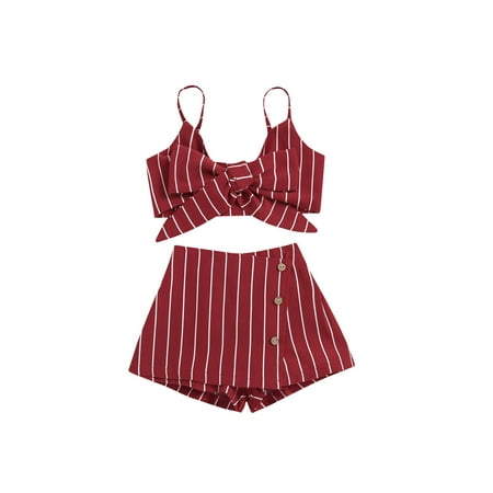 Fullvigor Toddler Girls Striped Sleeveless Bowknot Crop Top and Button-up Short Pants
Fullvigor Toddler Girls Striped Sleeveless Bowknot Crop Top and Button-up Short Pants