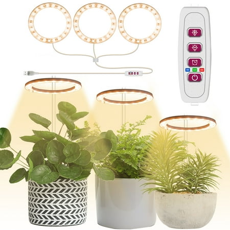 

Rosnek LED Grow Light for Indoor Plants Full Spectrum USB Plant Lights with 8/12/16H Automatic Timer 1/2/3/4 Ring Light-Head Dimmable Levels for Indoor Succulent Plants Growth