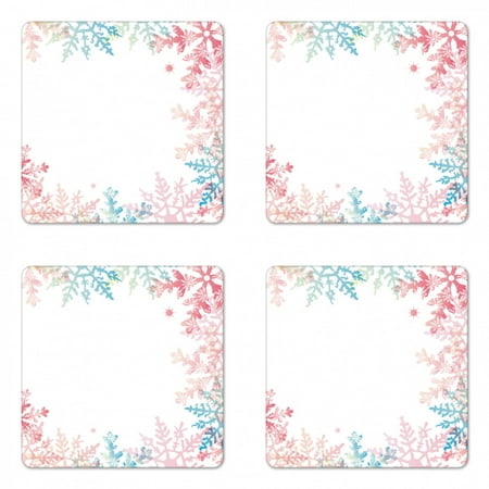 

Winter Coaster Set of 4 Abstract Winter Inspired Snowflake Design with Soft Color Palette Image Square Hardboard Gloss Coasters Standard Size Coral Blue Pale Green by Ambesonne