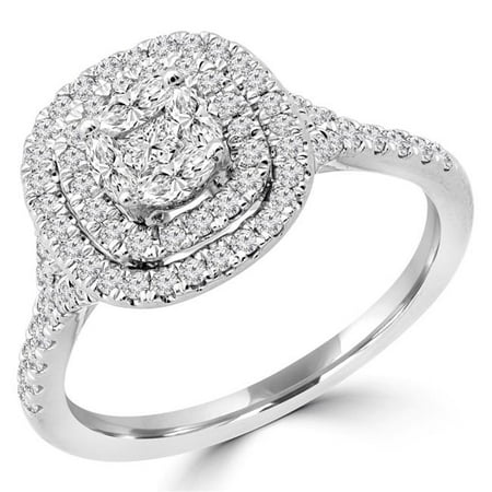 Majesty Diamonds MDR190075-8.75 0.62 CTW Princess Diamond Promise Double Halo Round Cluster Engagement Ring in 14K White Gold - Size 8.75