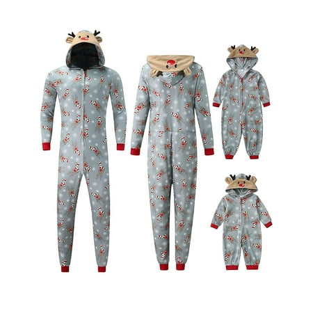 

GRNSHTS Christmas Family Matching Pajamas Women Men Kids Baby Reindeer Printed Hoodie Romper One Piece Jumpsuit Zipper Home Sleepwear