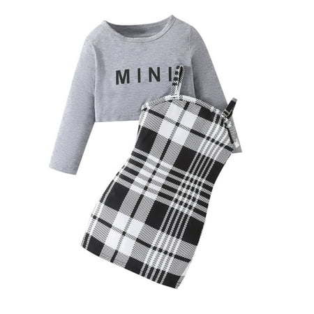 Big Girls Clothes Set Size 4-5 Years 2 Piece Long Sleeve Crop Tops And Plaid Print Bodycon Dress Spaghetti Strap Sleeveless Dresses Set Grey
Big Girls Clothes Set Size 4-5 Years 2 Piece Long Sleeve Crop Tops And Plaid Print Bodycon Dress Spaghetti Strap Sleeveless Dresses Set Grey