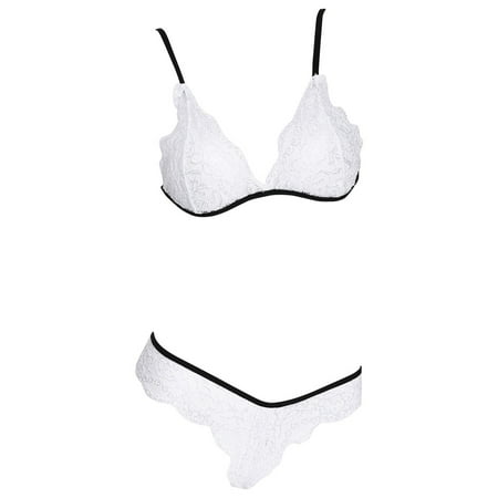 Women Sexy Hollow Out Embroidery Lace Bra + Panty Babydoll Lingerie Set