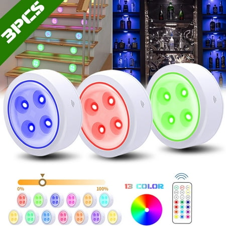 

Puck Lights with Remote 13 Colors Changeable LED Puck lightings Battery Powered Dimmable Under Cabinet Lights Battery Powered Under Counter Lights with Wireless Remote Controls for Kitchen(3 Pack)