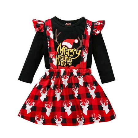 Toddler Baby Girls Christmas Xmas Cartoon Deer Letter Printed T-shirt Tops +Plaid Suspender Skirts Outfits
Toddler Baby Girls Christmas Xmas Cartoon Deer Letter Printed T-shirt Tops +Plaid Suspender Skirts Outfits