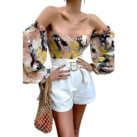 Pudcoco Women s Summer Floral Print Off Shoulder Long Sleeve Crop Top Ruffle Trim Lace-up Bustier Corset Knot Blouse Shirt
Pudcoco Women s Summer Floral Print Off Shoulder Long Sleeve Crop Top Ruffle Trim Lace-up Bustier Corset Knot Blouse Shirt