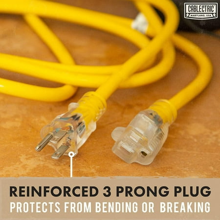 Cablectric 75 Ft Outdoor Extension Cord - 10/3 SJTW Heavy Duty Yellow 10 Gauge Lighted Electrical Cable with 3 Prong Grounded Plug
Cablectric 75 Ft Outdoor Extension Cord - 10/3 SJTW Heavy Duty Yellow 10 Gauge Lighted Electrical Cable with 3 Prong Grounded Plug