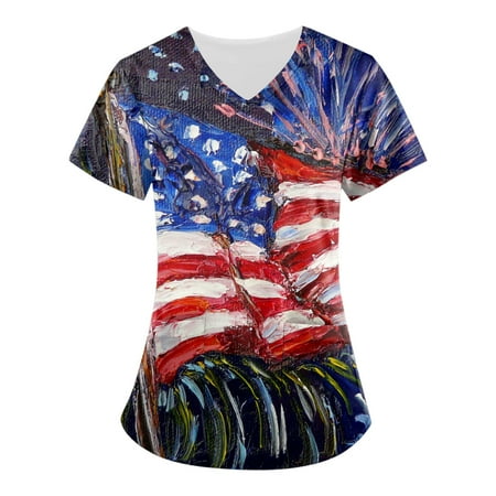 Sksloeg Scrub Tops for Women American Flag Star Print Patriotic Top Nurse Uniforms for Women Short Sleeve V-Neck Shirts Tee Tops with Pockets Blue L
Sksloeg Scrub Tops for Women American Flag Star Print Patriotic Top Nurse Uniforms for Women Short Sleeve V-Neck Shirts Tee Tops with Pockets Blue L