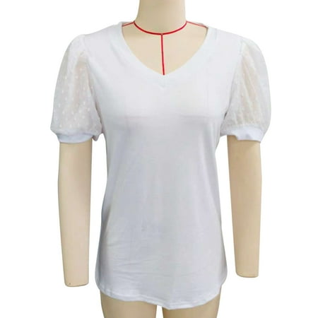 Summer V-Neck Lace-Trimmed Top with Short Puff Sleeves - White Loose Fit T-Shirt XL
Summer V-Neck Lace-Trimmed Top with Short Puff Sleeves - White Loose Fit T-Shirt XL
