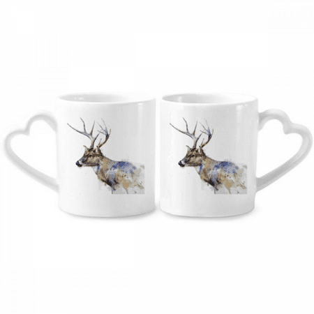 

Reindeer Animal Artistic Effect Colourful Couple Porcelain Mug Set Cerac Lover Cup Heart Handle