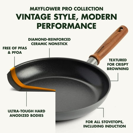 

Mayflower Pro Hard Anodized Healthy Ceramic Nonstick 13 Piece Cookware Pots and Pans Set Vintage Wood Handle PFAS-Free Induction Suitable Charcoal Gray