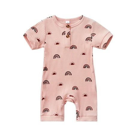 Livingsenburg Toddler Infant Baby Summer Rompers Ribbed Knitted Rainbow Print Short Sleeve Jumpuists
Livingsenburg Toddler Infant Baby Summer Rompers Ribbed Knitted Rainbow Print Short Sleeve Jumpuists
