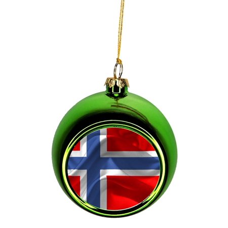 Flag Norway - Norwegian Waving Flag Bauble Christmas Ornaments Green Bauble Tree Xmas Balls