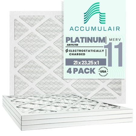 21x23.25x1 (Actual Size) Accumulair Platinum 1-Inch Filter (MERV 11) (4 Pack)
21x23.25x1 (Actual Size) Accumulair Platinum 1-Inch Filter (MERV 11) (4 Pack)