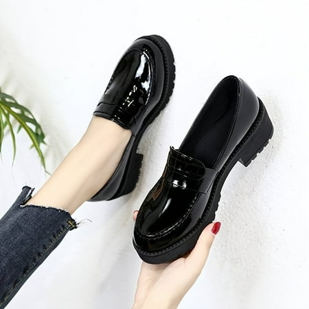 Women‘s Chunky Heel Slip On Loafers Black Non Slip Round Toe Shoes PU Leather Footwear
Women‘s Chunky Heel Slip On Loafers Black Non Slip Round Toe Shoes PU Leather Footwear