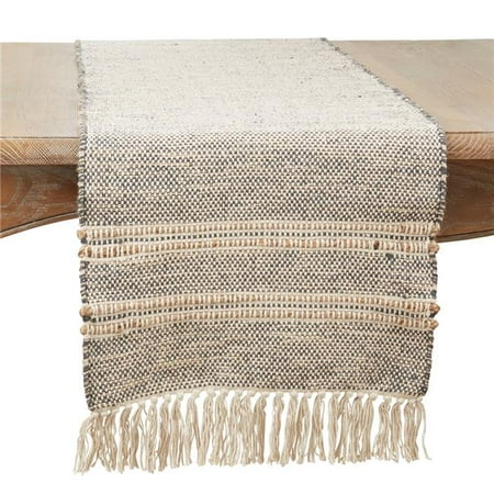 Saro Lifestyle 2822.GY1672B 16 x 72 in. Striped Tassel Oblong Table Runner Gray